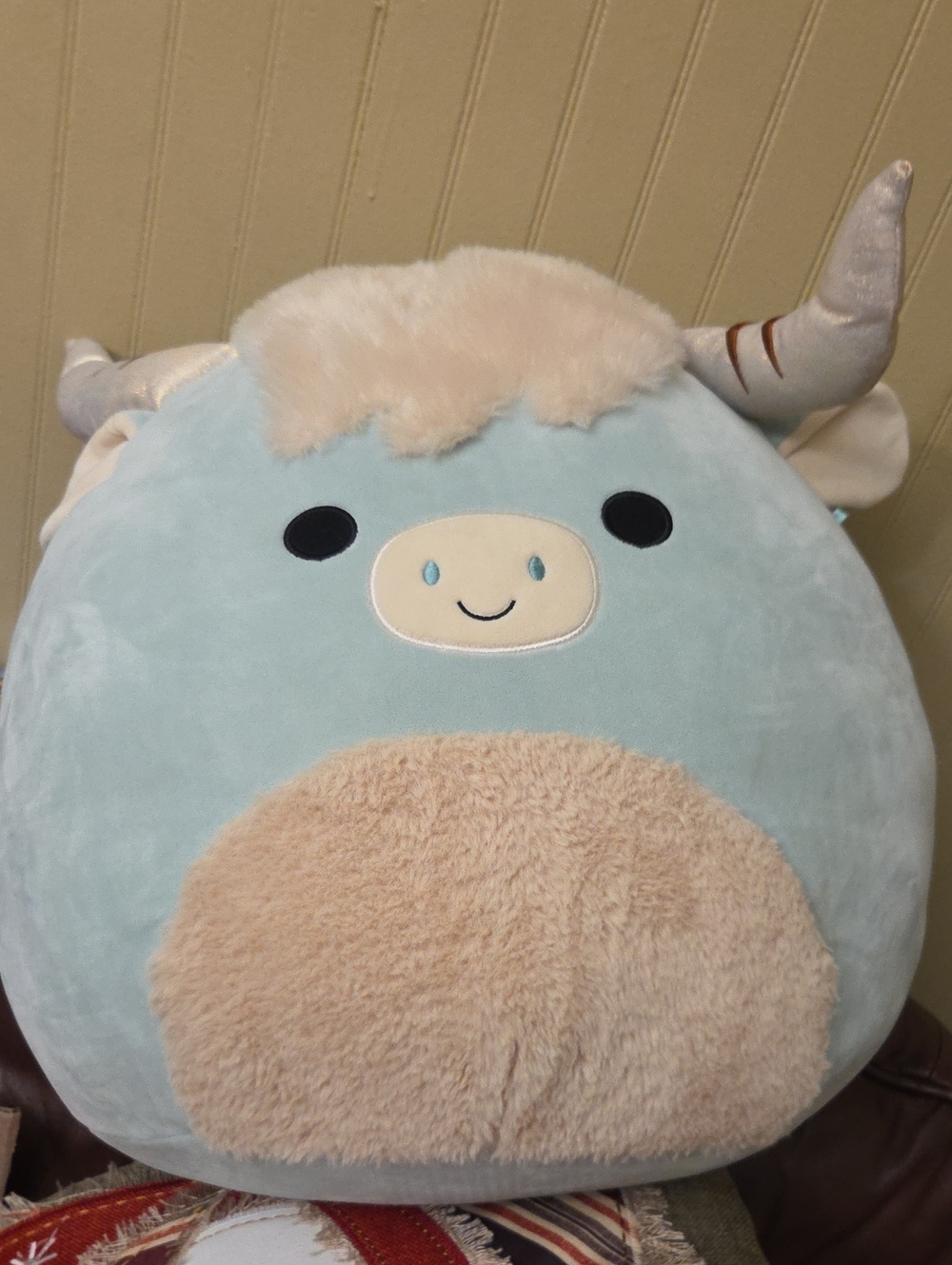 Xl Squishmallows Plush Blue and Cream Kids Plush Cushion - Cute Yak Design
